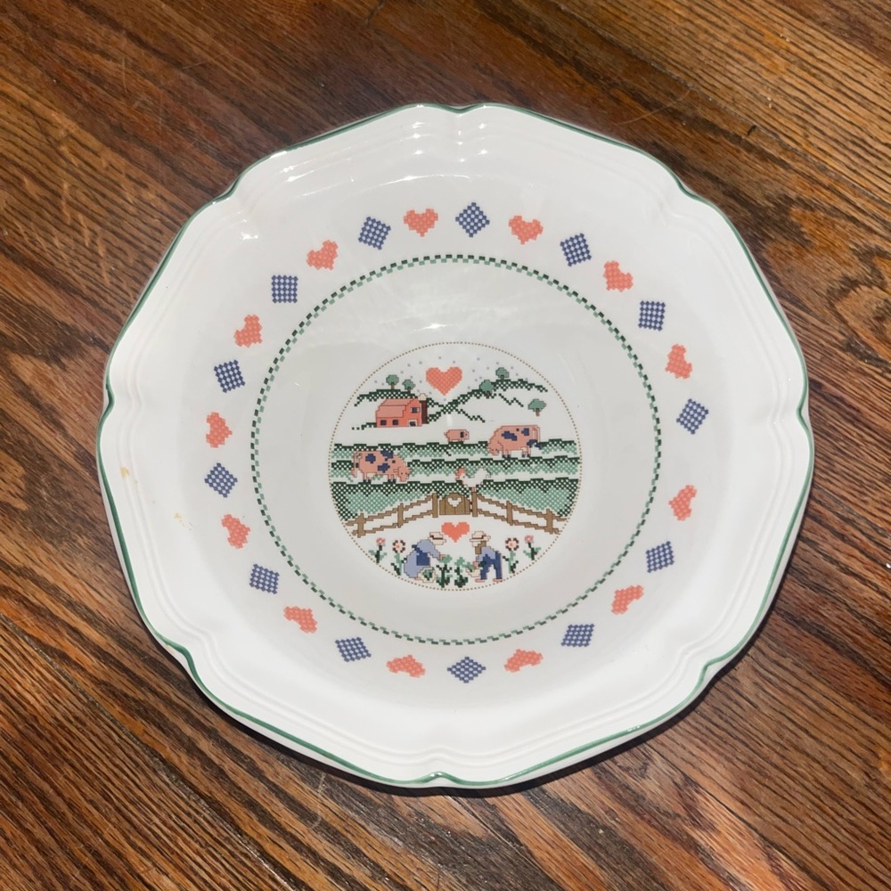 Petit point farm scene bowl